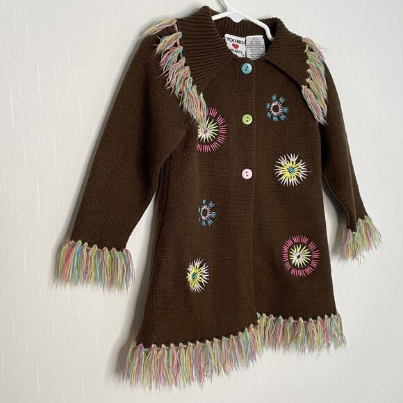 Vintage Y2K Unique Young Hearts Western Fringe Cowgirl Long Cardigan Size 2T - Picture 2 of 10